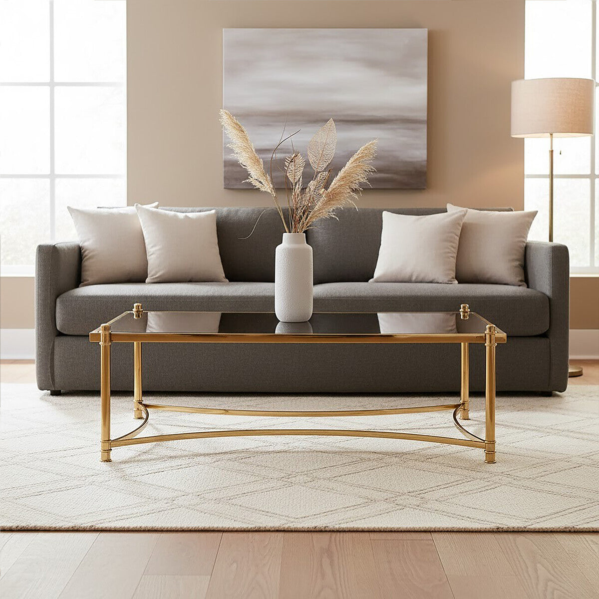 Ackley Gold Coffee Table with Black Glass