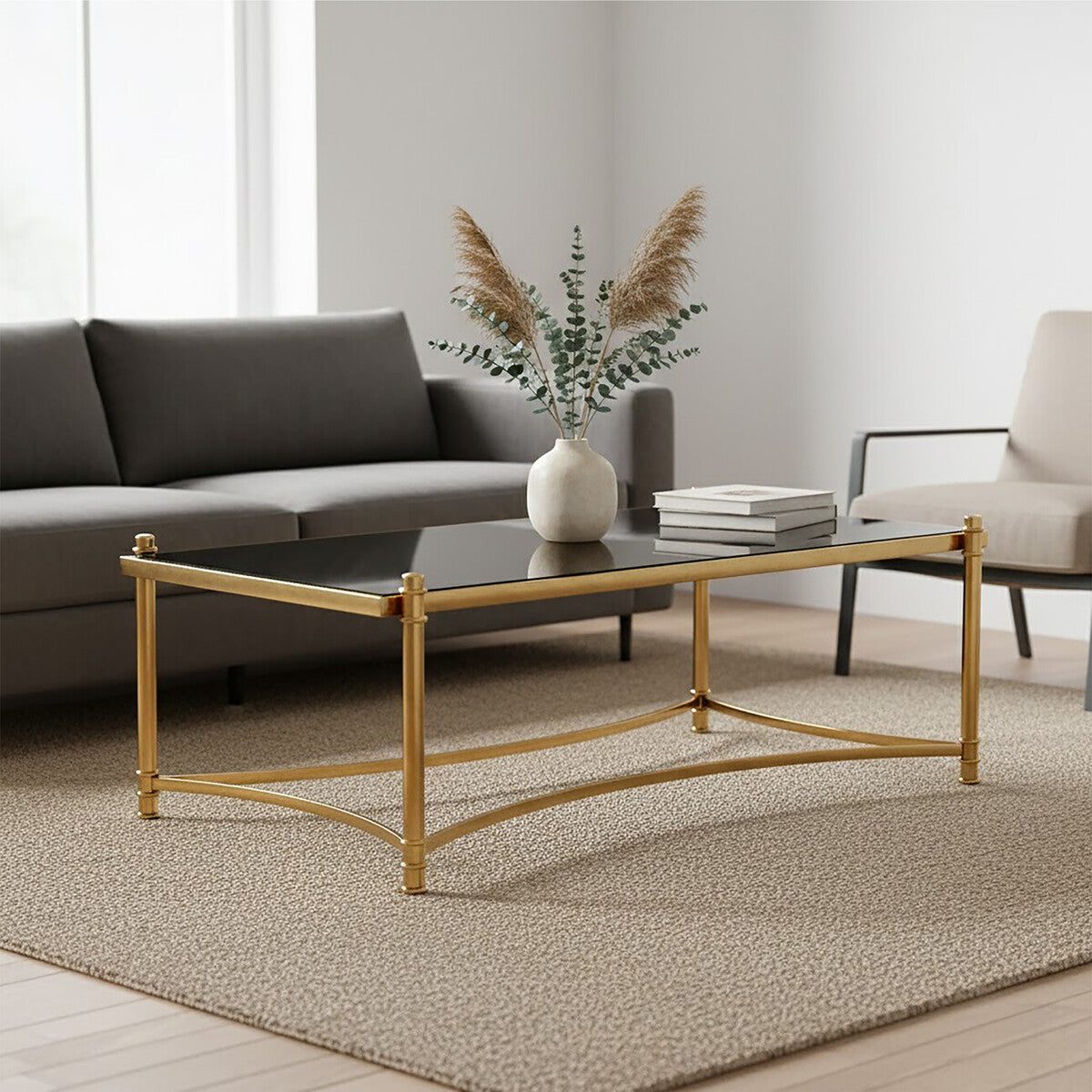 Ackley Gold Coffee Table with Black Glass