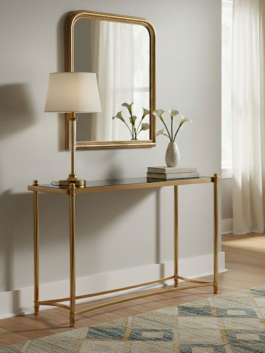 Ackley Gold Console Table with Black Glass - Image 5