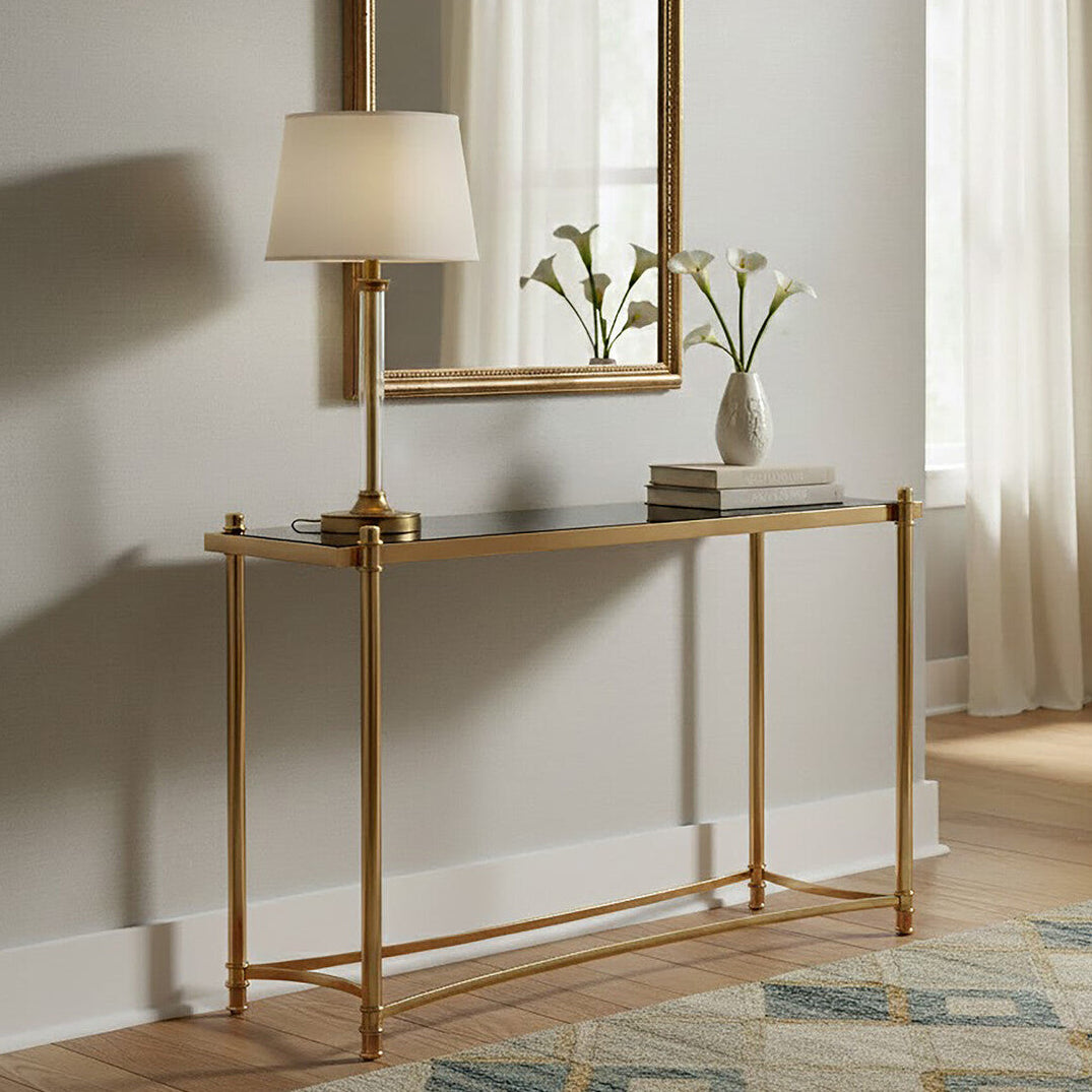 Ackley Gold Console Table with Black Glass - Image 1
