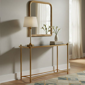 Ackley Gold Console Table with Black Glass
