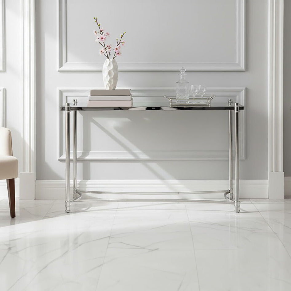 Ackley Silver Console Table with Clear Glass - Image 1