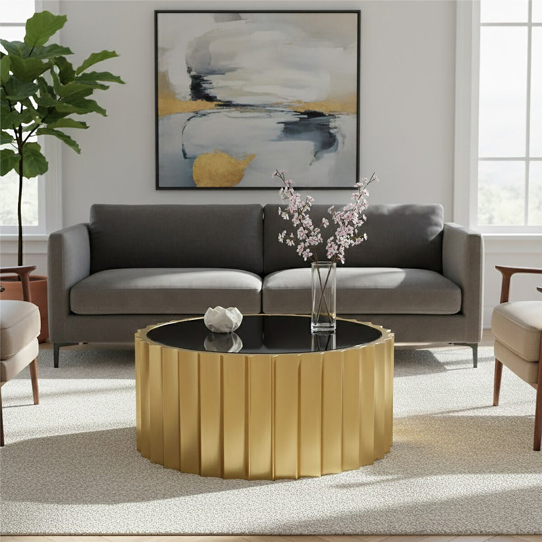 Alvaro Black And Titanium Round Coffee Table