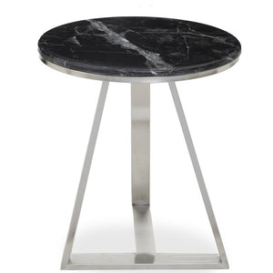 Alvaro Black Marble and Silver Finish Round Side Table