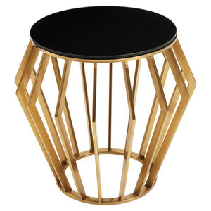 Ackley Gold Round Side Table with Black Glass