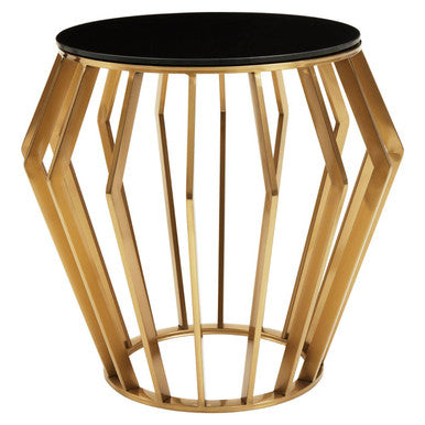 Ackley Gold Round Side Table with Black Glass
