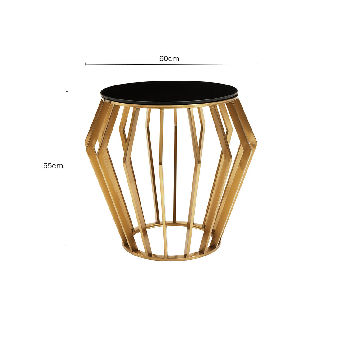 Gold Base Round Side Table with Black Glass Top, Ackley