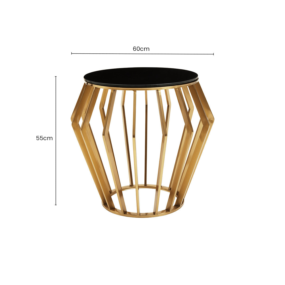 Gold Base Round Side Table with Black Glass Top, Ackley