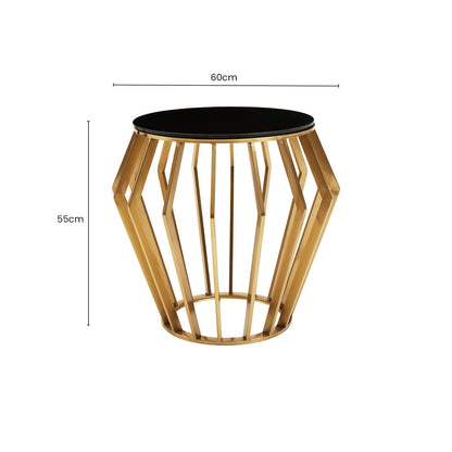 Gold Base Round Side Table with Black Glass Top, Ackley