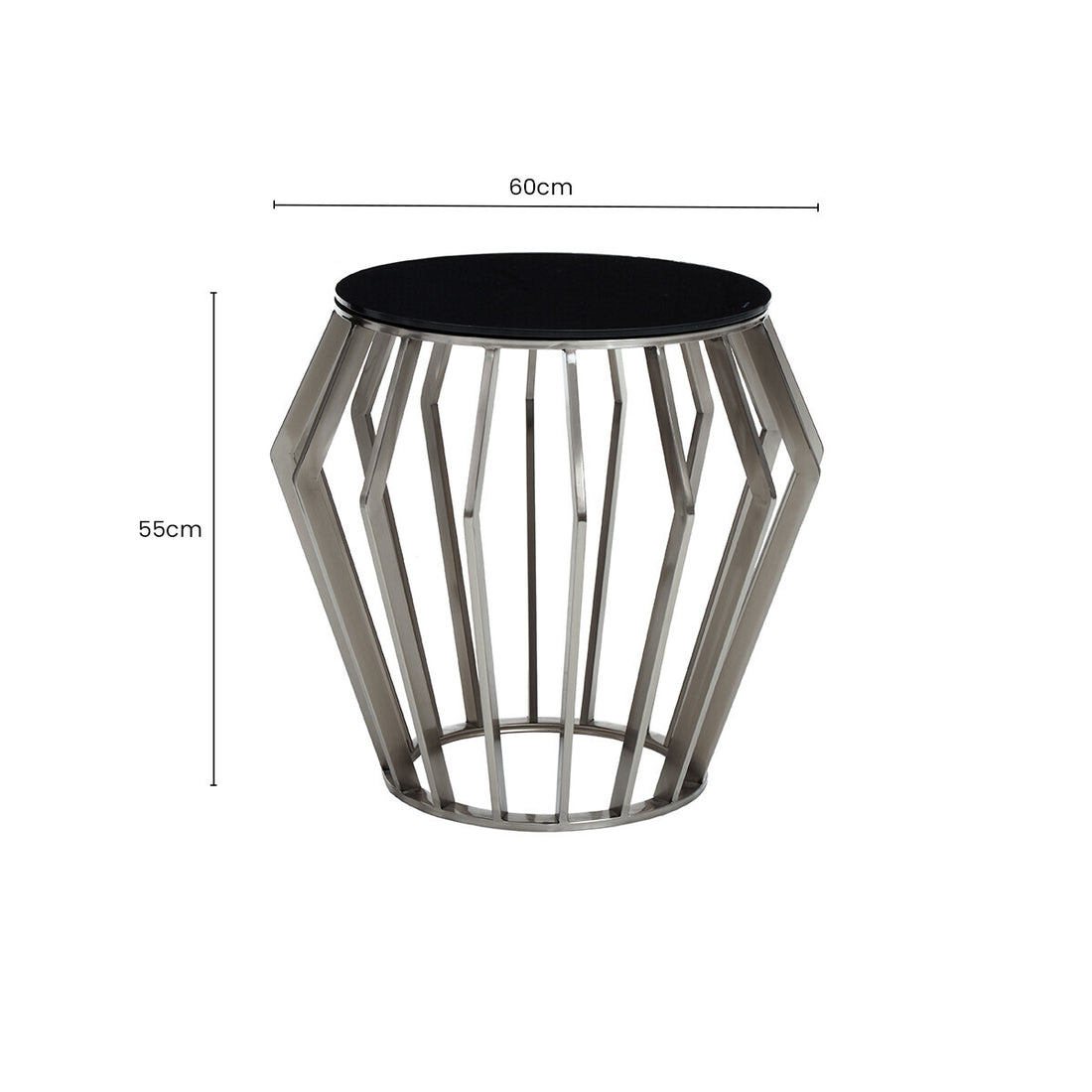 Silver Base Round Side Table with Black Glass Top, Ackley