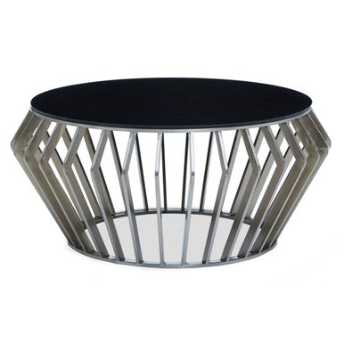 Ackley Silver Round Coffee Table with Black Glass