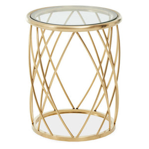 Ackley Gold Round Side Table with Clear Glass