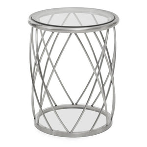 Ackley Silver Round Side Table with Clear Glass