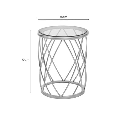 Silver Base Round Side Table with Clear Glass Top, Ackley
