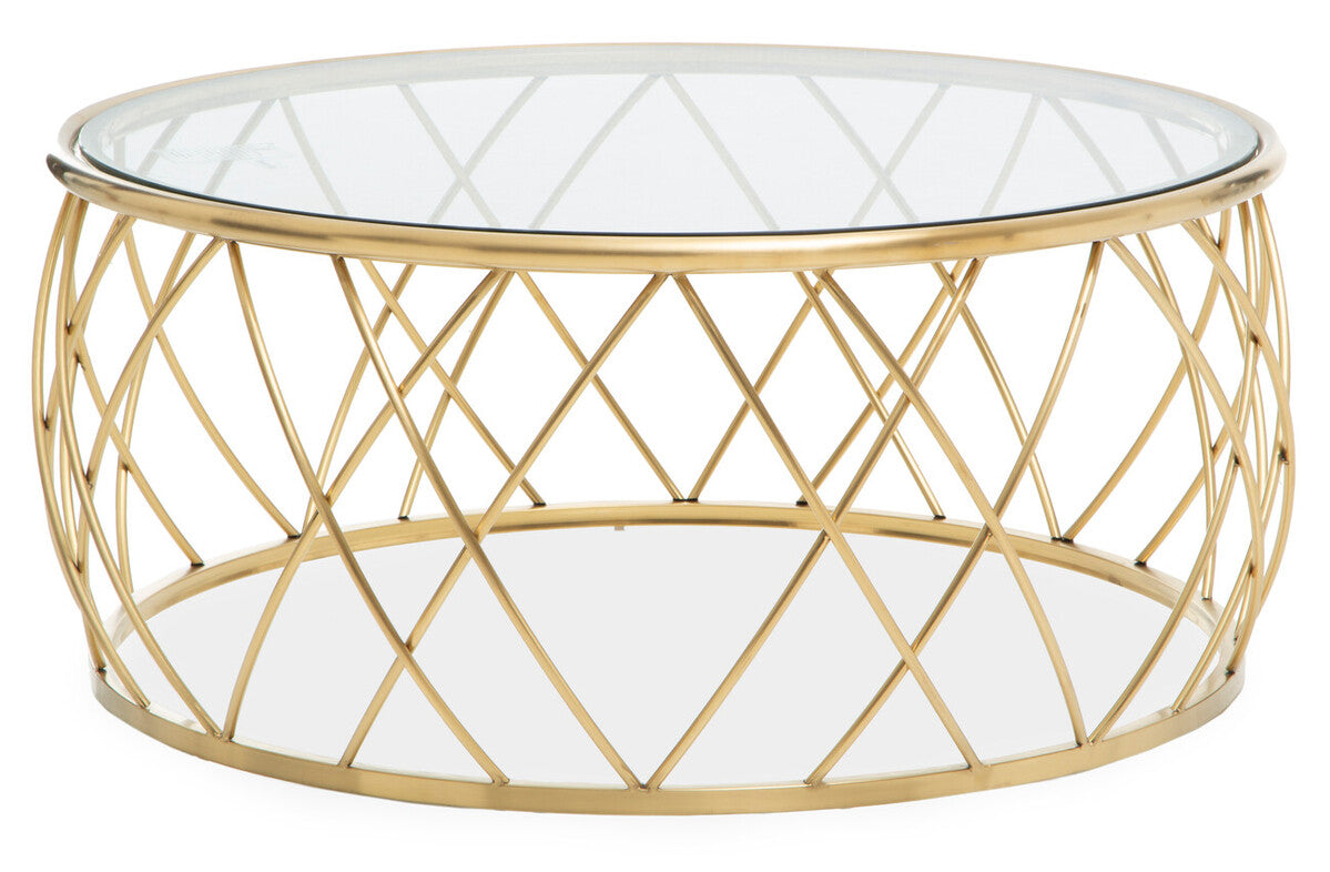 Ackley Gold Round Coffee Table with Clear Glass