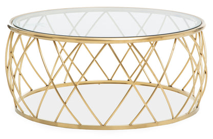Ackley Gold Round Coffee Table with Clear Glass