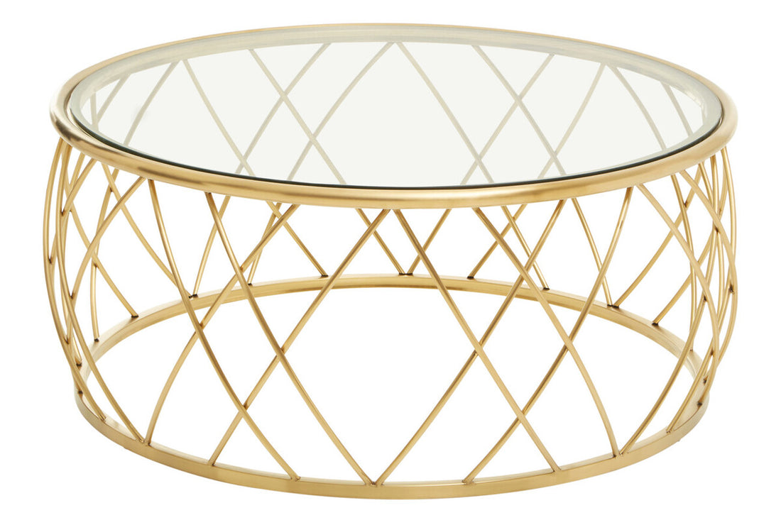 Ackley Gold Round Coffee Table with Clear Glass