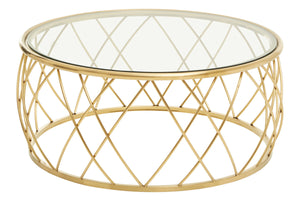 Ackley Gold Round Coffee Table with Clear Glass