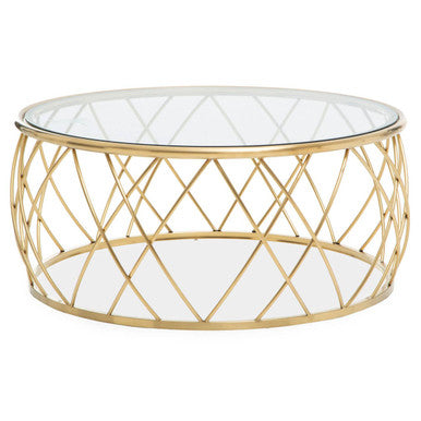 Ackley Gold Round Coffee Table with Clear Glass