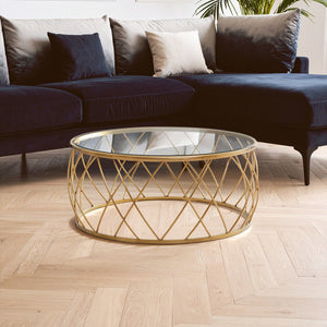 Ackley Gold Round Coffee Table with Clear Glass
