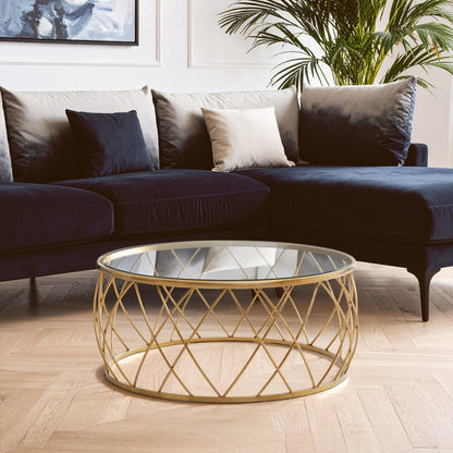 Ackley Gold Round Coffee Table with Clear Glass