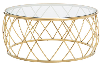 Ackley Gold Round Coffee Table with Clear Glass