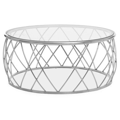 Ackley Silver Round Coffee Table with Clear Glass