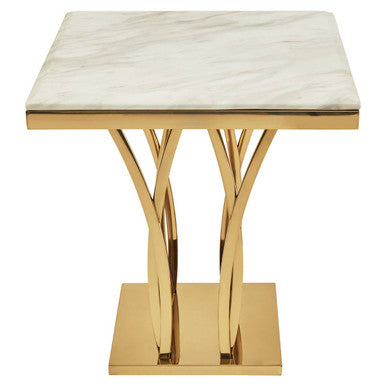 Arenza White Marble And Gold Side Table