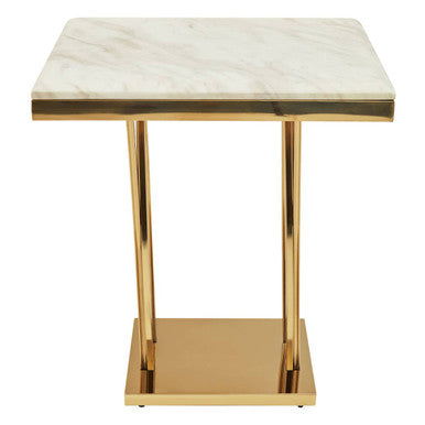 Arenza White Marble And Gold Side Table