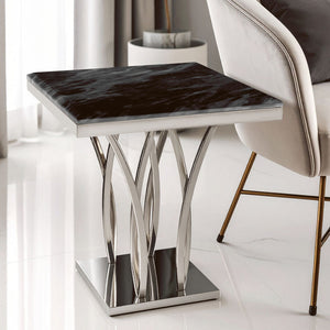 Black Marble Top Side Table with Silver Sculptural Metal Base, Arenza