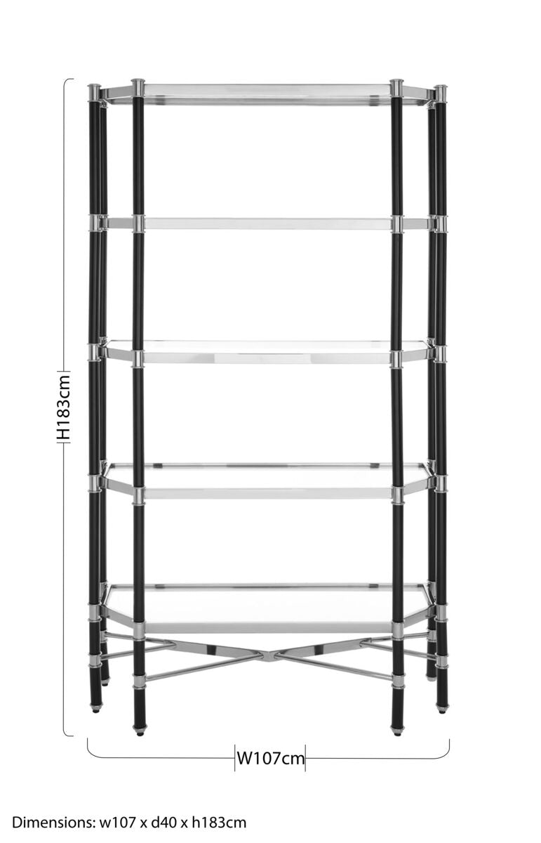 Allessi 5 Shelf Unit In Silver Metal and Black Frame - Image 3