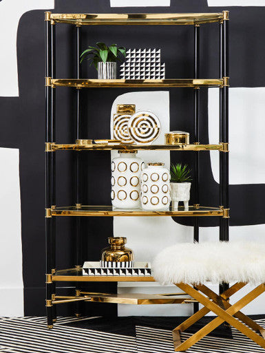 Allessi 5 Shelf Unit In Champagne Finish and Black Frame - Image 1