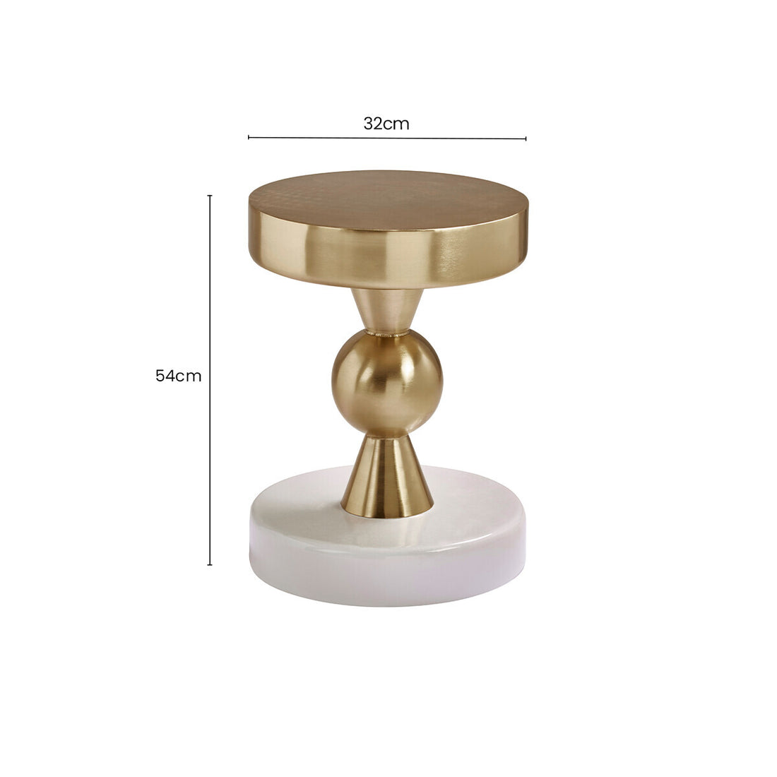 Gold and Ivory Side Table with Round Top and Globe Detail, Martini