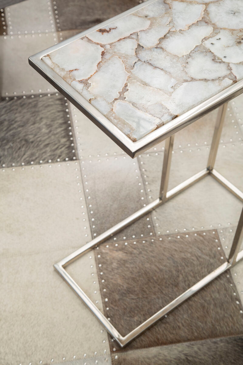 Vita White And Silver Agate Side Table