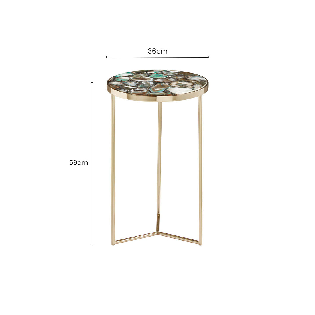 Gold and Assorted Warm Metallic Frame Agate Round Side Table, Vita