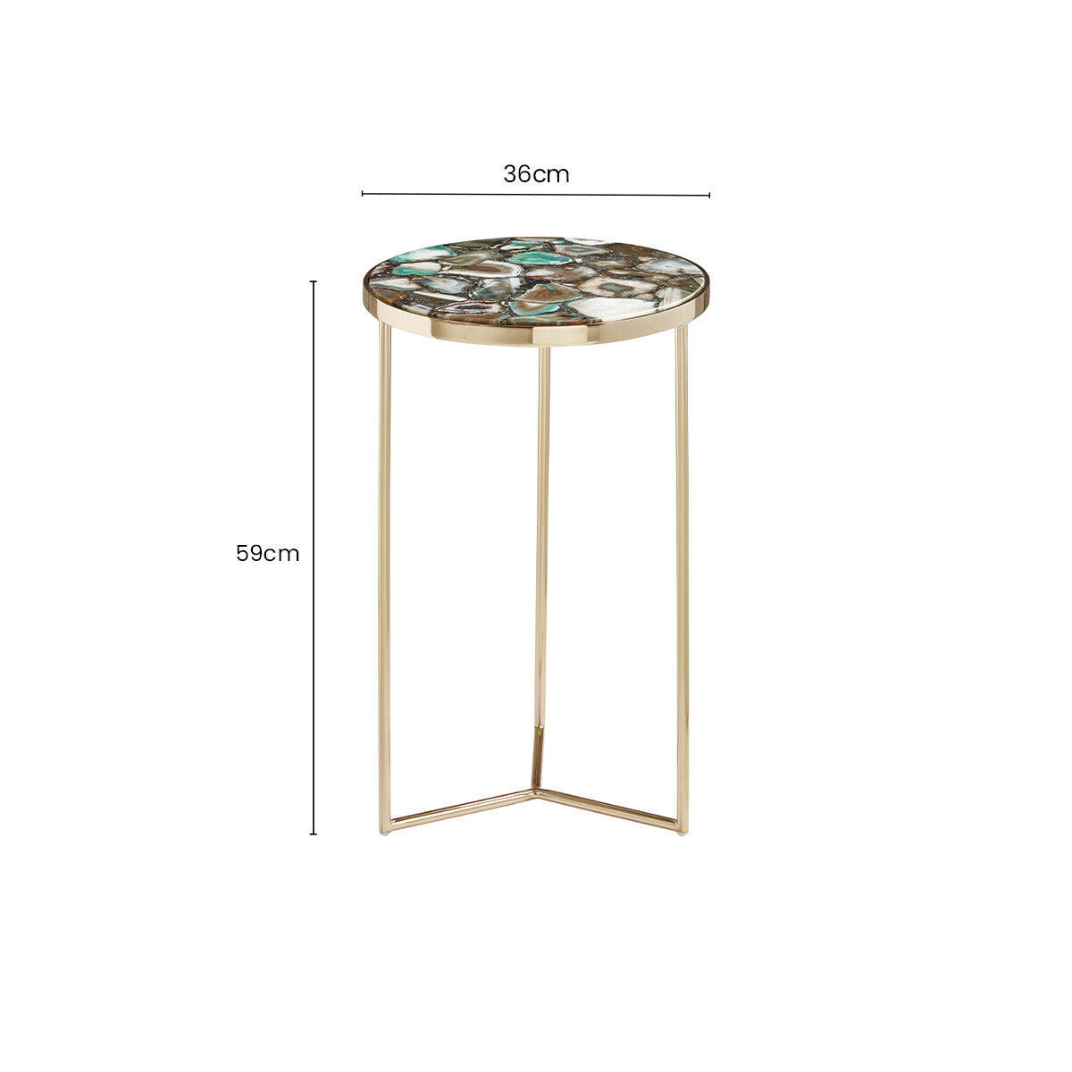 Gold and Assorted Warm Metallic Frame Agate Round Side Table, Vita