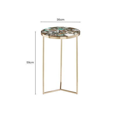 Gold and Assorted Warm Metallic Frame Agate Round Side Table, Vita