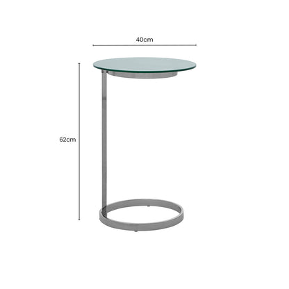 Silver Open Circular Base End Table with White Marble Effect Top, Oria