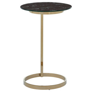 Oria Black Marble Effect Glass and Gold Finish Round Side Table