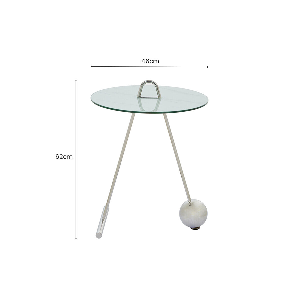 White Marble Effect Glass Top Round End Table, Oria