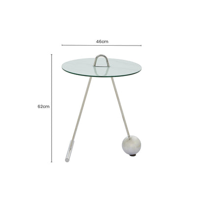 White Marble Effect Glass Top Round End Table, Oria