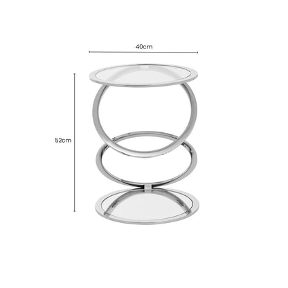 Silver Finish Rings Shaped Base End Table with Clear Glass Top, Oria