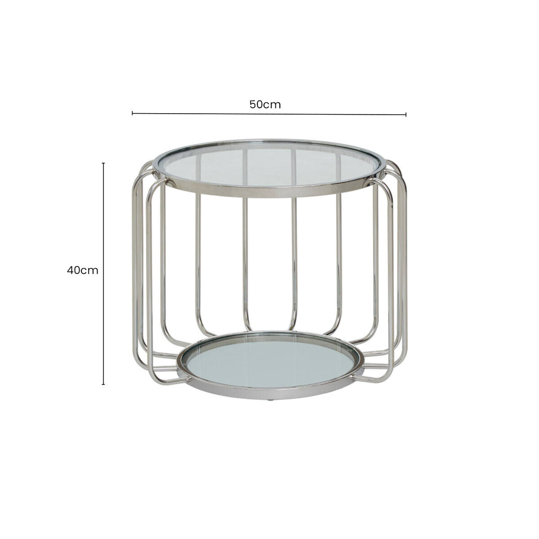 Silver Finish Metallic Frame Side Table with Tempered Glass Top, Oria