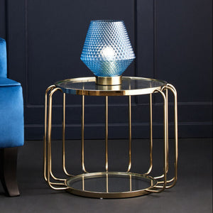 Oria Warm Metallic Side Table With Glass Top