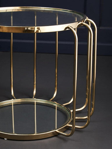 Oria Warm Metallic Side Table With Glass Top