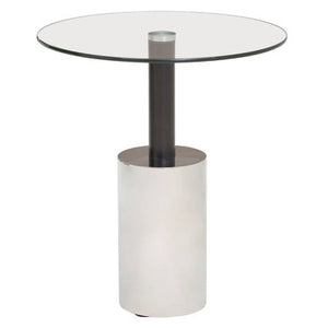 Oria Clear Glass Round Side Table with Black and Silver Finish Base