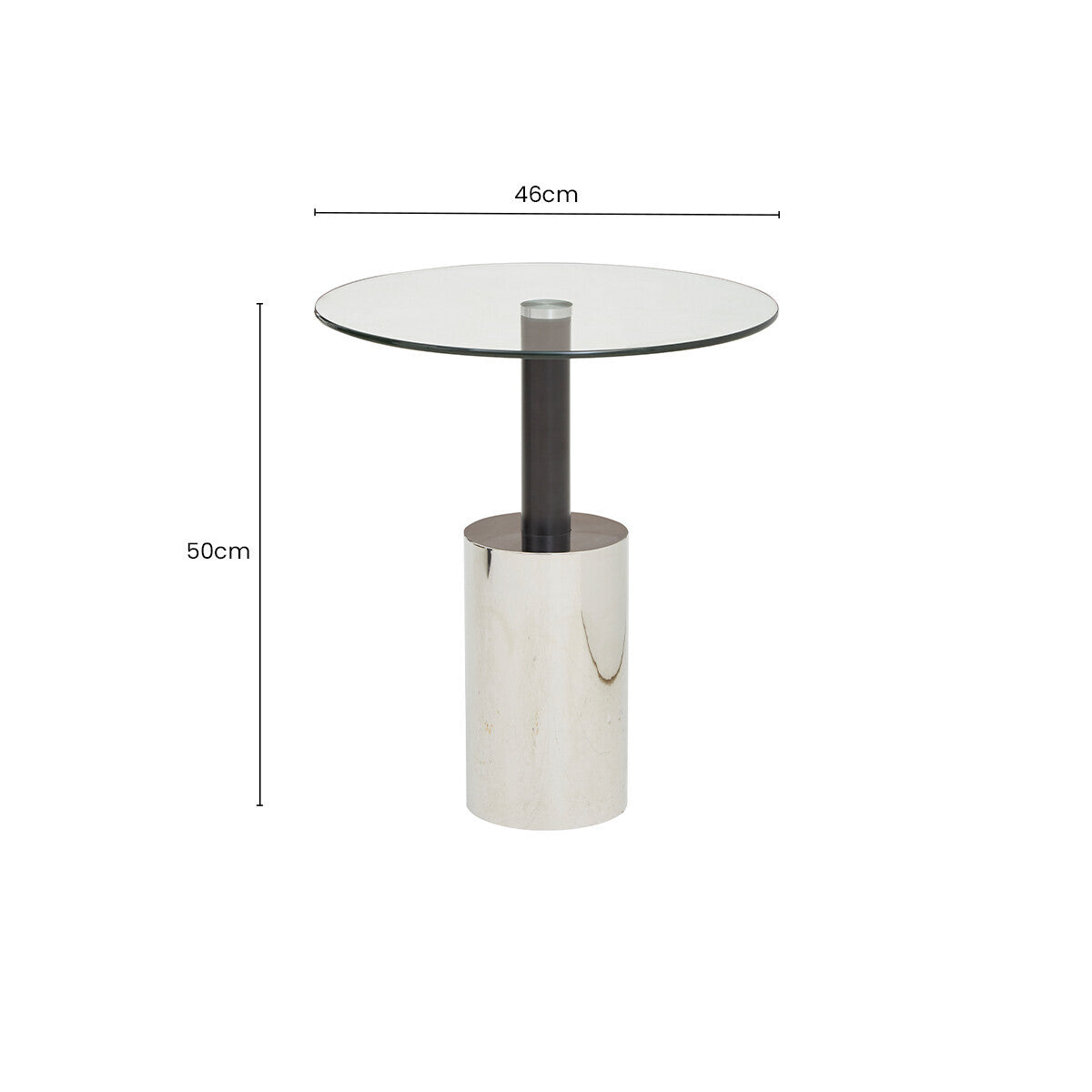 Black and Silver Powder-Coated T-Shape End Table with Clear Glass Top, Oria