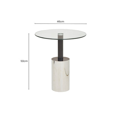 Black and Silver Powder-Coated T-Shape End Table with Clear Glass Top, Oria
