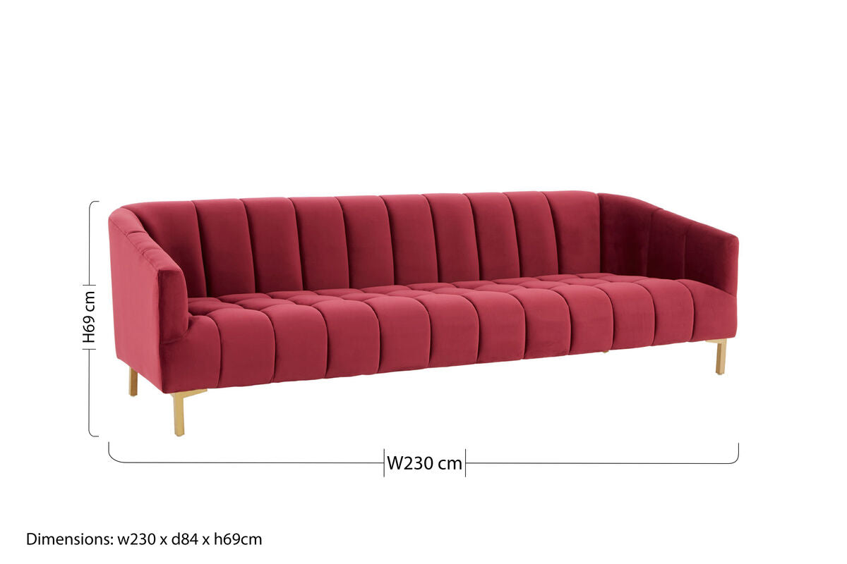 Bella 3 Seat Wine Velvet Sofa