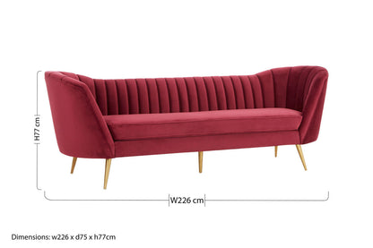 Binky 3 Seat Wine Velvet Sofa